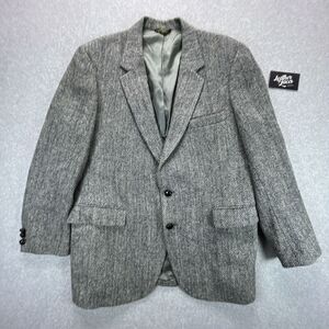 Vintage Stafford Harris Tweed Blazer Mens 42R Gray Herringbone Sport Coat Jacket